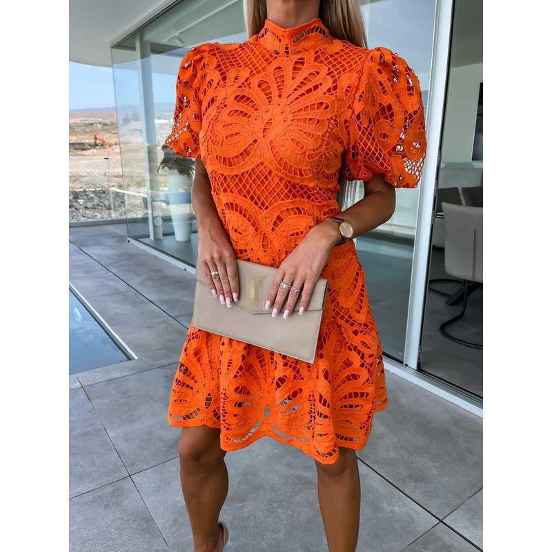 Sexy Hollow Lace Dress Fashion 2023 Sexy Hollow Lace Elegant Commuter Dress