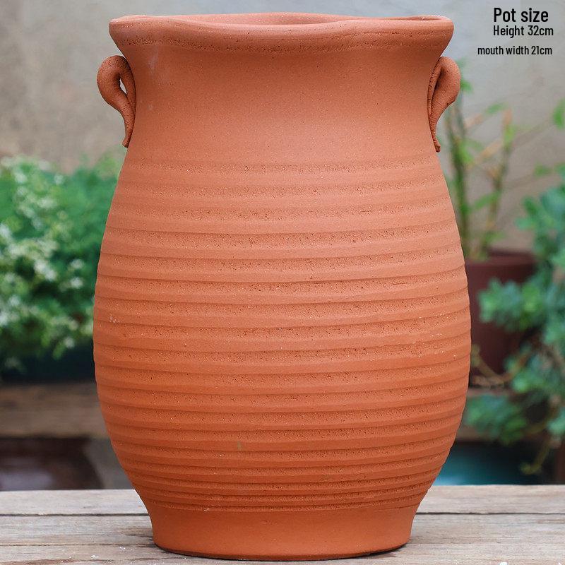Vintage Ceramic Coarse Pottery Succulent Planter - Tall Indoor Decorative Jar for Flowers and B&B Hotels
