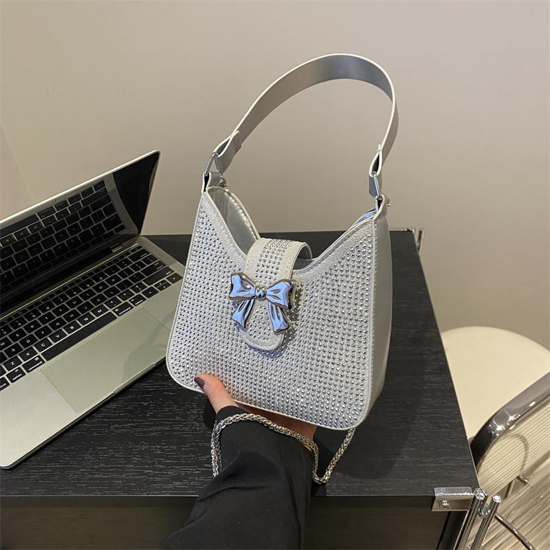 2024 New Fashion Korean Style Casual Bag With Water Drill Butterfly Bow Street Trend Shoulder Bag For Women