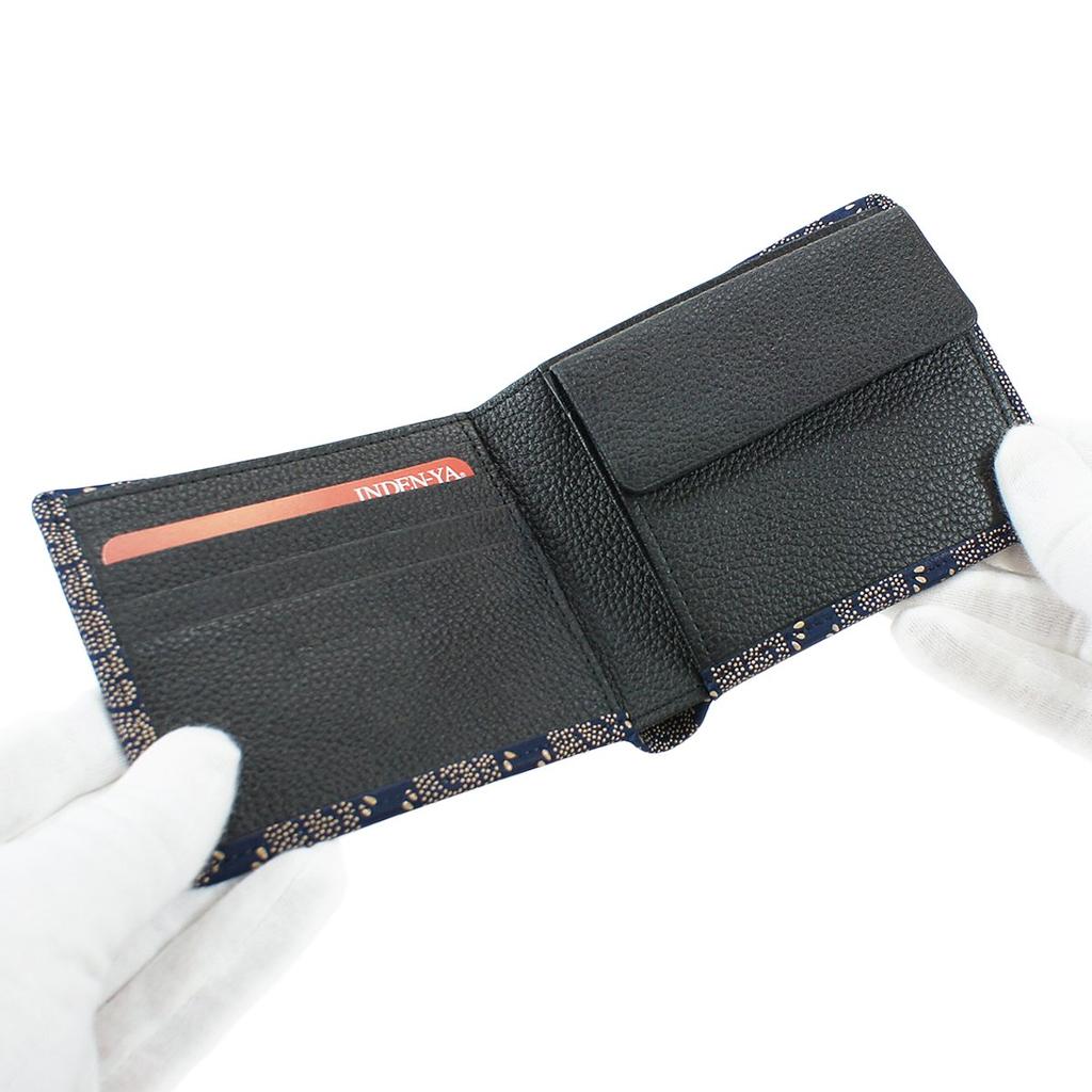 Billfold Navy Deerskin with White Claw Arabesque [Indenya] Bi-fold Wallet, J, 2006-14-009, Lacquer, Pattern.