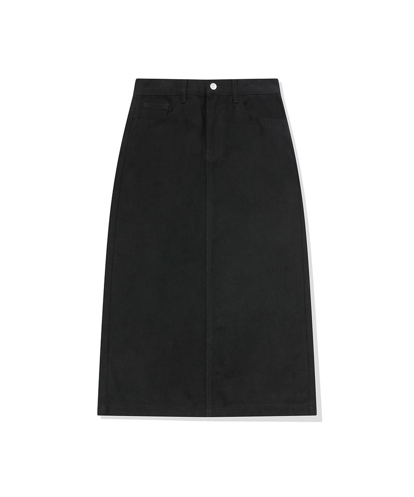 CHAMBROS Women'S Basic Cotton Denim Long Skirt [Black]