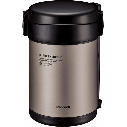 Peacock ARL-F18 B Stainless Steel Lunch Jar, Insulated, Black, 1.8L, with Dedicated Pouch