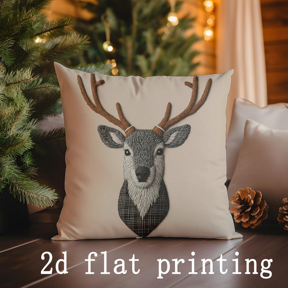 Home Decor Christmas Themed Deer & Tree Pattern Pillows Pattern Cushion Cover Suitable for Sofa Bedroom Car Pillow Cover