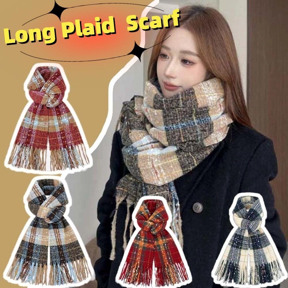 Soft Plaid Knitted Scarf Classic Women Thickened Scarf Soft Long Tassel Neckscarf New Year