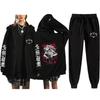 Unisex Winter Casual Sport Set With Anime Print Hooded Zip-Up Sweatshirt Jogger Pants Cotton Blend