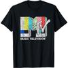 MTV Classic Fit Black T-Shirt - Vintage TV Signal Logo, 100% Cotton, Adult Short Sleeve