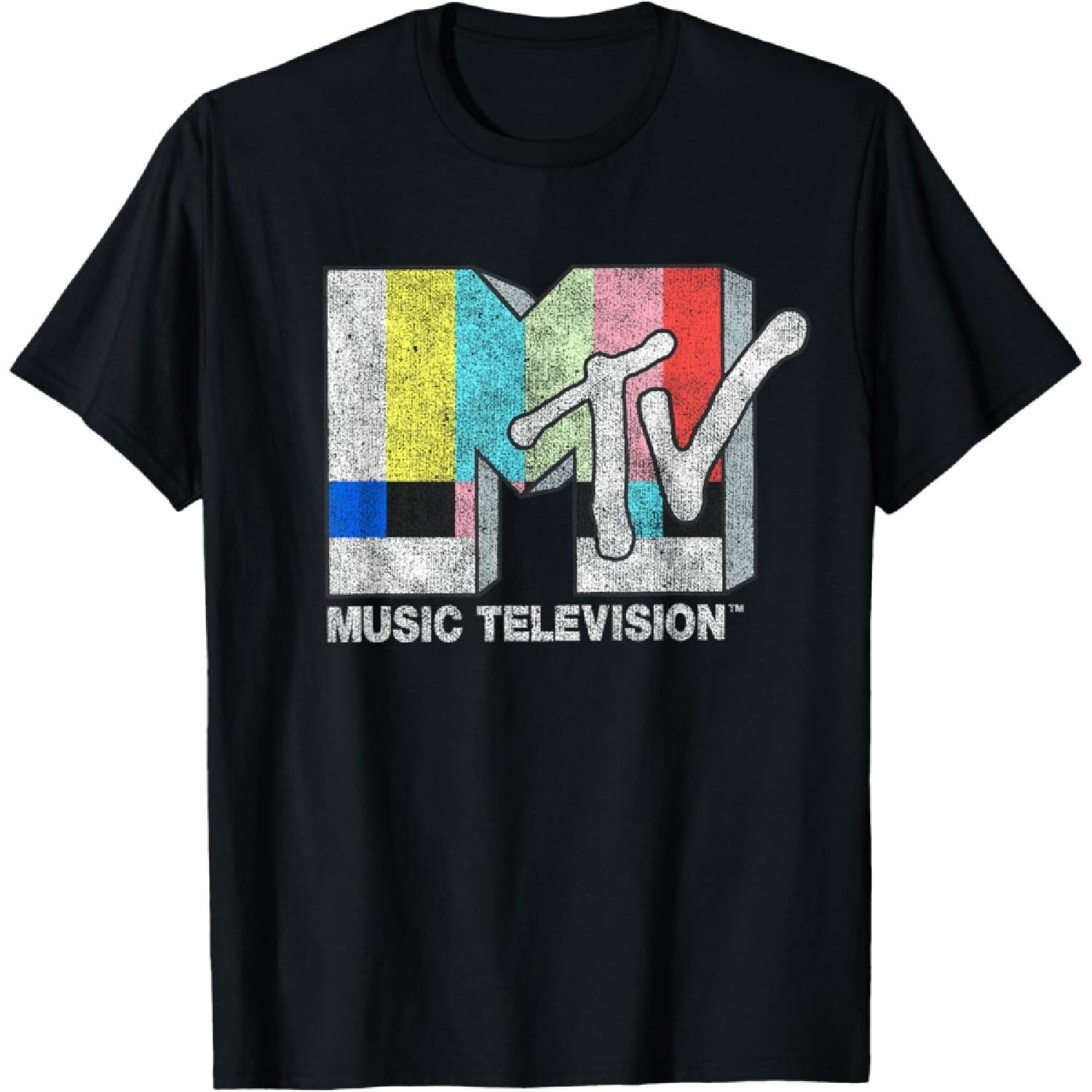 

MTV Classic Fit Black T-Shirt - Vintage TV Signal Logo, 100% Cotton, Adult Short Sleeve XXXXXL чорний