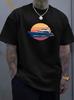 Unisex Black Round Neck T Shirt Colorful Sunset Circle Modern Motor Yacht Graphic Sea Sailing Holiday Enthusiast Light Cotton Tees