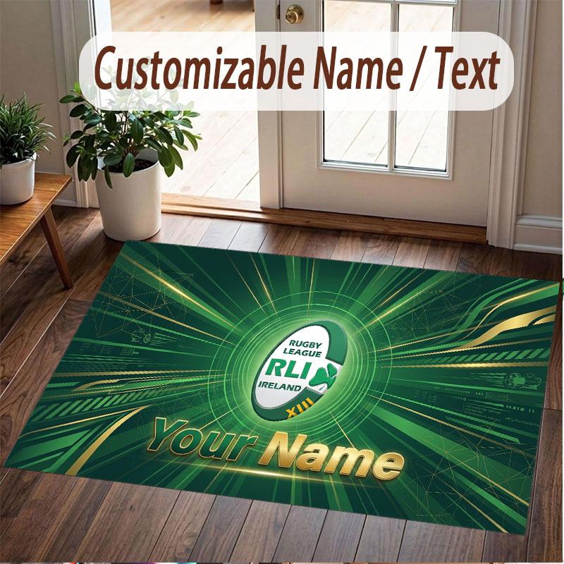 Custom Rug Ireland Rugby Pattern Print Name Text Soft Non‑Slip Floor Carpet for Home Indoor Decoration