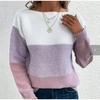 Damen S Farbblock Strickpullover Rundhalsausschnitt Langarm Pullover