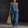 Halter Denim Set for Women Sleeveless Tank Top And Wide Leg Pants Lounge Sets Summer Casual Two Piece Outfits with Pockets