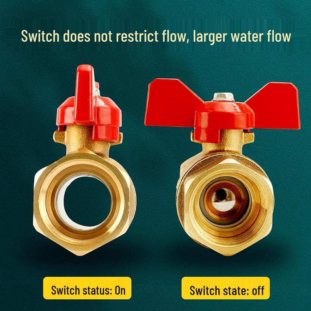 All-Copper Double Internal Thread Ball Valve for Water Heaters, Hot/Cold Tap, DN25, 4/6-Point, Straight Through, Thickened.