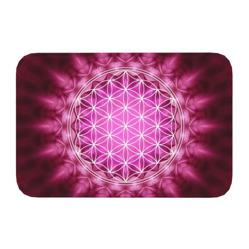 Metatron Cube with Merkaba and Flower of Life Front Door Mat Non-Slip Waterproof Interior Kitchen Bedroom Rug
