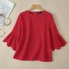 ZANZEA Women Casual O-neck Hollow Out Lace Patchwork 3/4 Sleeve Blouse