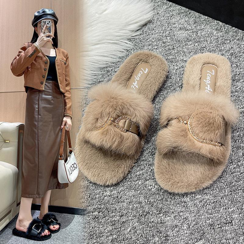 Mao Mao slippers women wear ins tide 2025 autumn and winter new Internet celebrity fashion fairy home flat cotton slippers