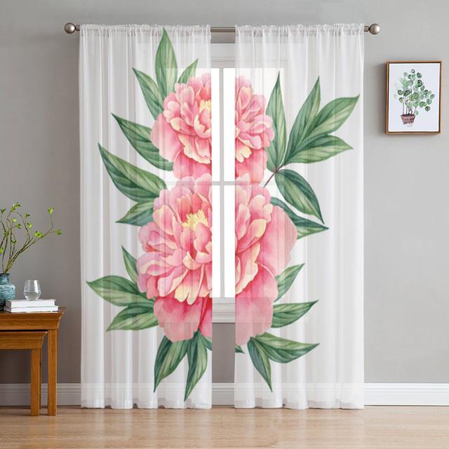 Pink Rose Vintage Tulle Window Curtain For Living Room Modern Sheer Curtain For Bedroom Kitchen Drapes Custom