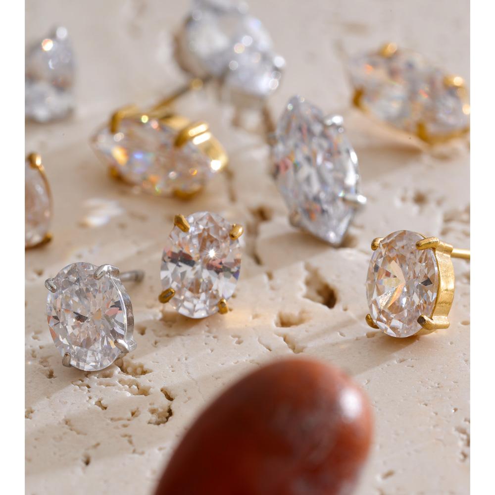 Yhpup Shiny Cubic Zirconia Geometry Small Stud Earrings High Quality Stainless Steel Dainty Fashion Aesthetic Jewelry PVD Plated