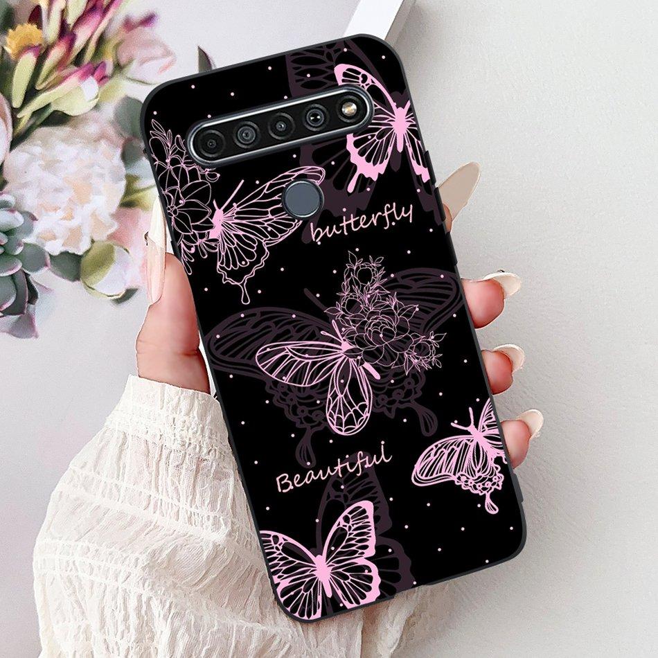 For LG K41S K51S 2020 Elegant Floral Cat Printed Phone Case For LG K41S K51S LM-K410 LM-K510 Black Silicone Soft Cases
