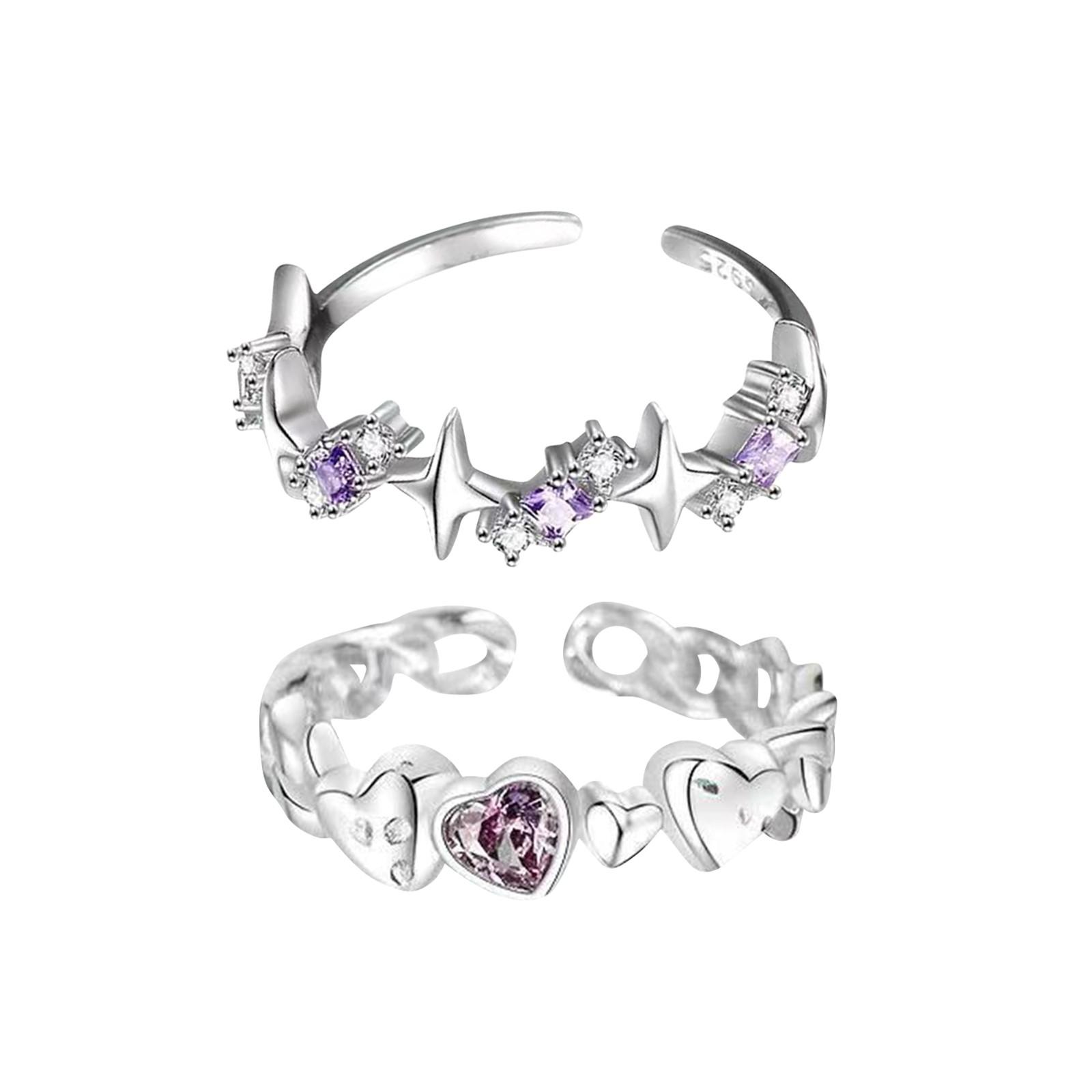 

Кольцо Love с нежным фиолетовым бриллиантом и регулируемым отверстием, 2 кольца One Size фиолетовый