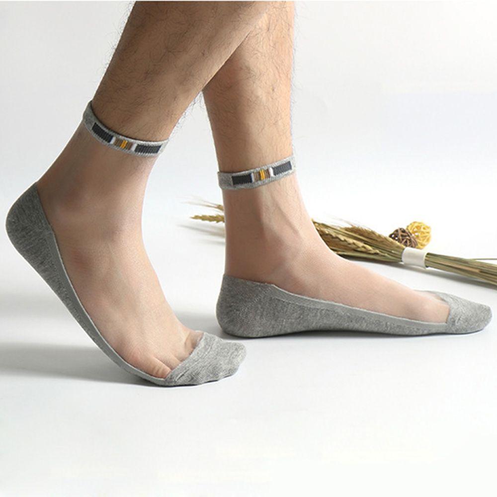 Summer Men Transparent Glass Silk Ultra-Thin Cotton Short Crew Short Socks Invisible Socks