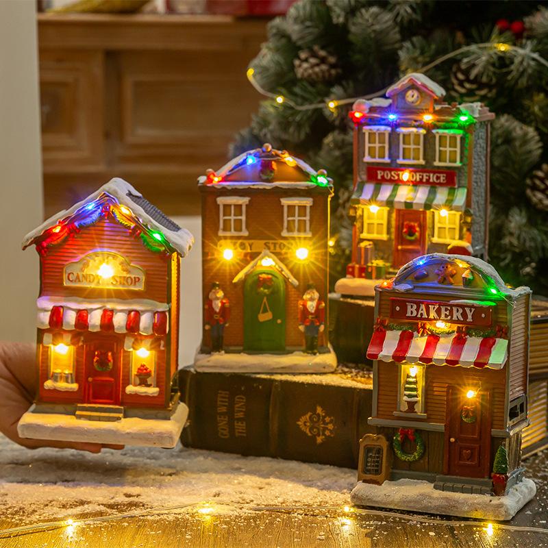 Christmas Resin House Decoration Ornaments Music Glowing House Christmas Gift Resin Craft