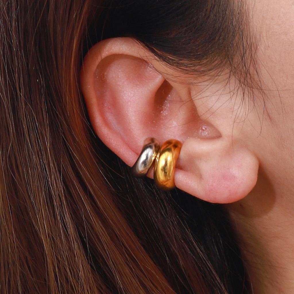Yori 18K Gold Plated Stainless Steel Ear Clamps Dual Tone Curved Design Elegant Modern for Any Occasion Jewelry NEW