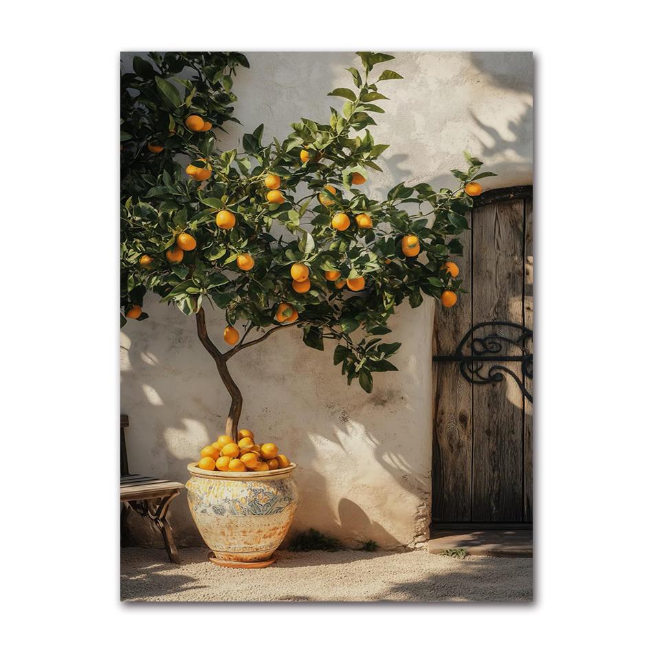 Italian Lemon Orange Olive Tree Retro Mediterranean Greece Landscape Poster Canvas Painting Wall Art Pictures Home Decoration