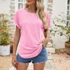 Women's Fashion Solid Color Round Neck Loose Short Sleeved Pullover T-shirt Top