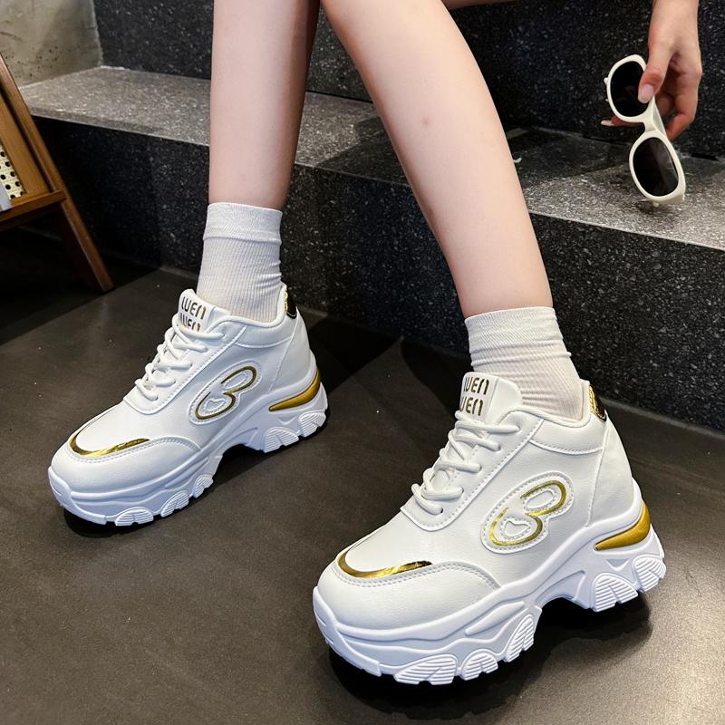 Fashionable And Comfortable New Women'S Vulcanized Shoes Spring And Autumn Elegant Lace Up Thick Soled Sports And Leisure Shoes