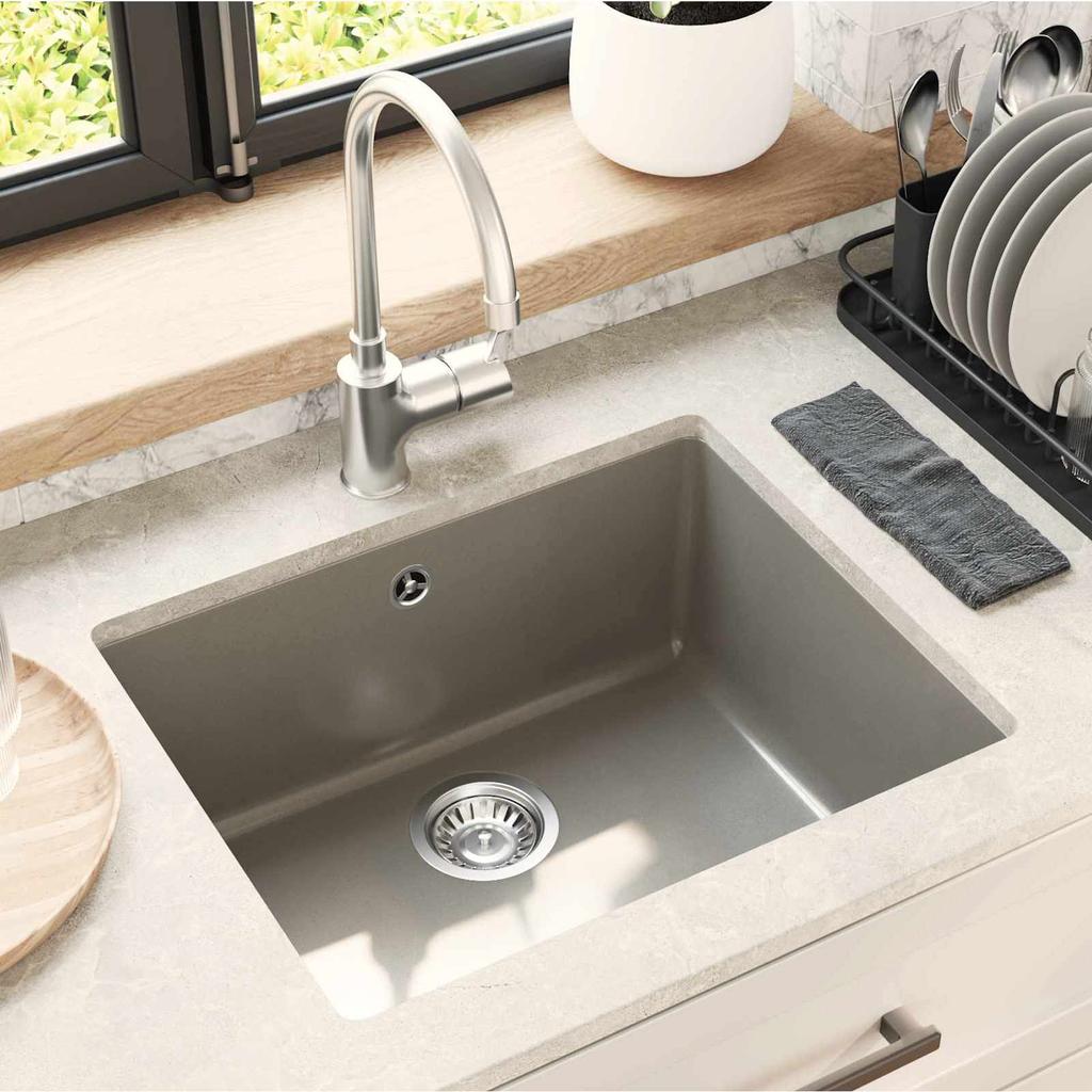 Grey Kitchen Sink 530 x 460 mm 80percent Quartz and 20percent Resin