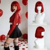Penteado bob curto, peruca sintética vermelha para festa de Halloween cosplay, uso diário, kit de peruca acessório de cabelo de alta temperatura