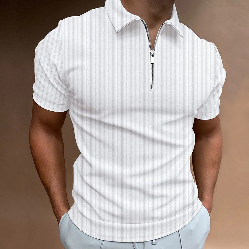 WTEMPO Brand Summer Men's Polo Shirt Zipper Stripe Short Sleeve Top Fitness Sports Casual Men's Comfortable Soft Polo Shirts