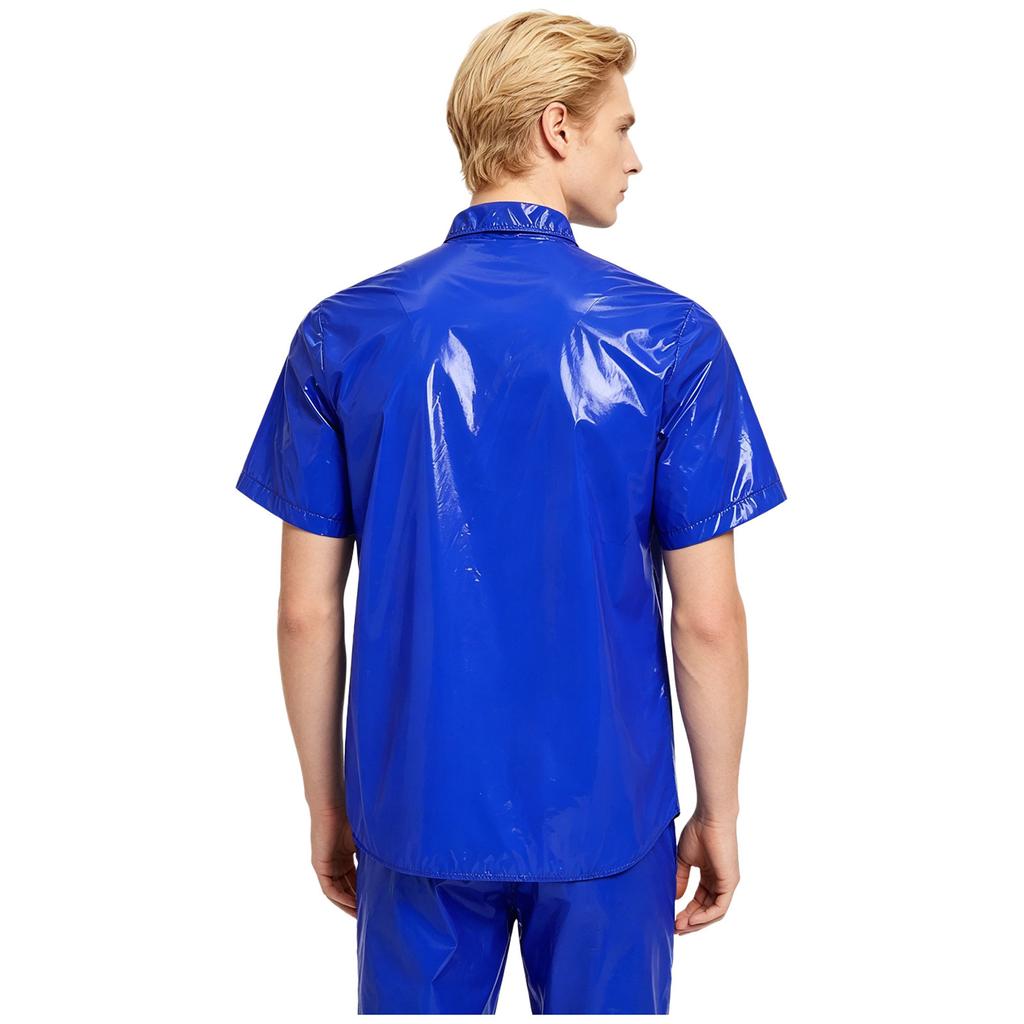 Men‘s Waterproof Button Front Shirt Short Sleeve Wet Look T-Shirt for Rainy Days Beach Club Camping Fishing