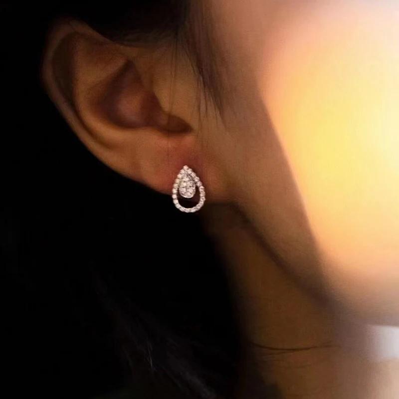 Huitan Fashionable Waterdrop Stud Earrings for Women Novel Hollow Design Piercing Accessories Charm Eternal Wedding Band