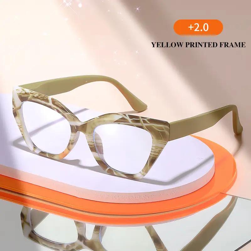 Women'S Elegant Cat-Eye Reading Glasses - Non- Elderly Glasses with Floral Pattern Full-Rim Frame for Everyday & Formal Events