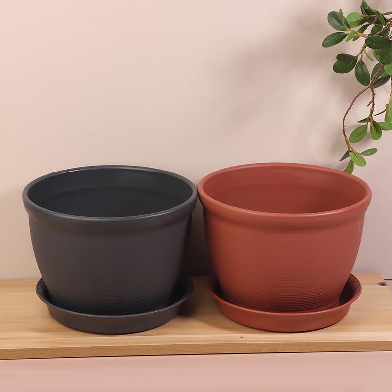 1 pièce avec soucoupe Pot de fleurs rond épais imitation céramique en PP Pot de fleurs Plantation intérieure Salon Balcon Pot pour bonsaï