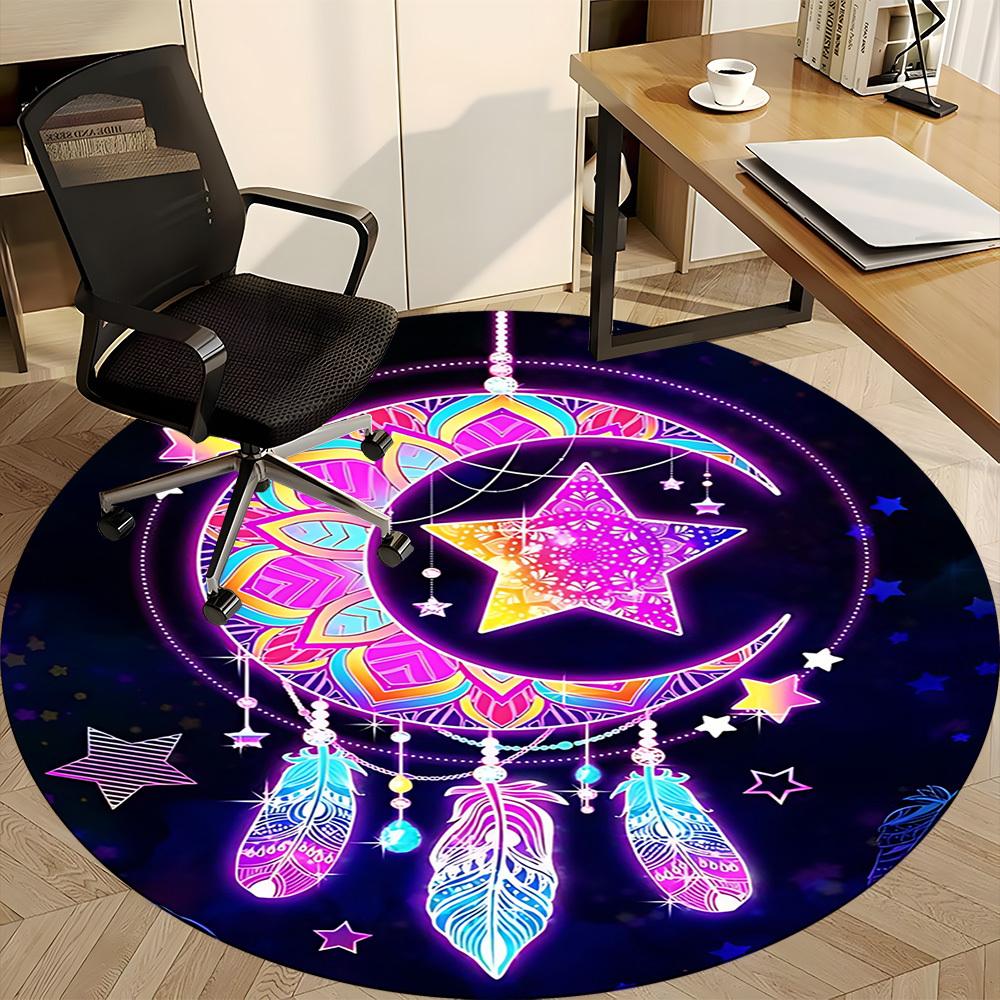 1PC Dreamcatcher Stars Office Round Area Rug, Indoor Mat Suitable ForOffice, Under Office Chairs Bedroom Living Room Home Decor, Room Deco, D148