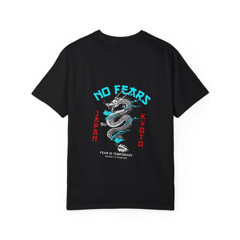 No Fears T Shirt White Dragon Print Japan Kyoto Text Streetwear Casual Wear