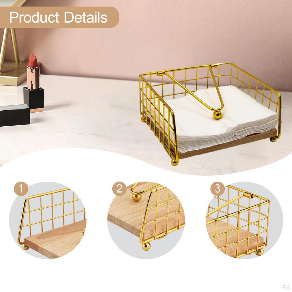 Napkin Holder Flat Dispenser Decoration Iron Stylish Paper Wood Base for Hotel Cafe