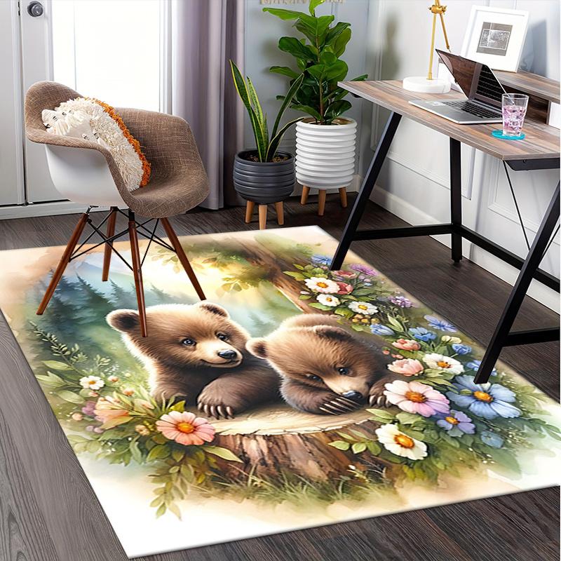 Bear Theme Chair Mat Office Carpet - Oversized Rug for Home Decor, Sofa Carpet, Desk Mat, Gift Idea for Office and Living Room0250A