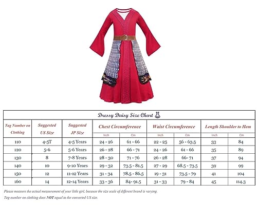 Dressy Daisy Princess Warrior Costume for Toddler Girls, Traditional Chinese Hanfu, Lady Hero Costume, Halloween Cosplay, Fancy Party Outfit, Red, Siz