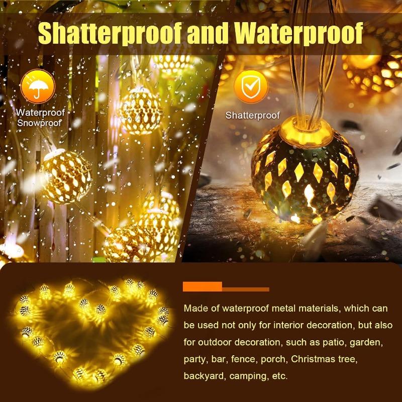LED Moroccan Fairy Lights Battery Operated Gold Globe String Lights For Home Outdoor Wedding Party Festival Decoration 10/20/40LEDs