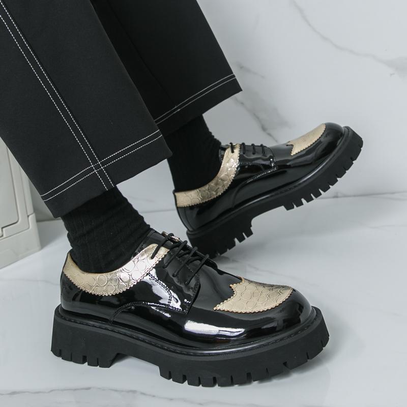 Men Thick Soled Derby Shoes Color Blocked Lace Up Business Banquet Men Shoes