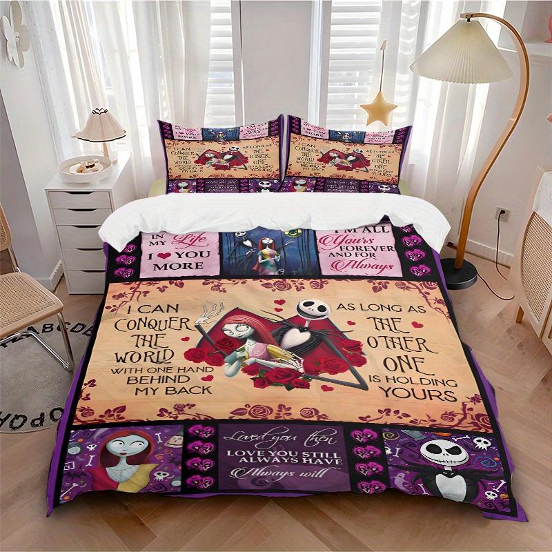 3pcs Rose Design Jack and Sally Bedding Set, Including 1 Quilt Cover and 2 Pillow Shams, Without Filling, Soft and Comfortable Home Bedroom F077