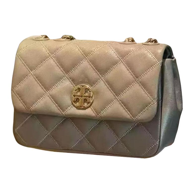 

Tory Burch Willa Diamond Pattern Chain Design Leather Crossbody Shoulder Bag Medium Women bags Oatmeal 148243-238 Basic Set (Bag+Dust Bag)