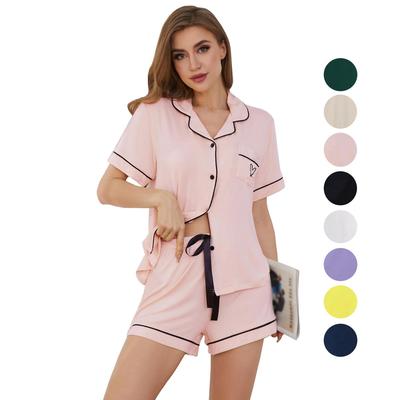 Women’s Pajamas Shirt and Shorts 2 Pieces Set Viscose Sleeping Suits Summer Home Casual Wear Comfy Sleep Lounge Nightwear EMA