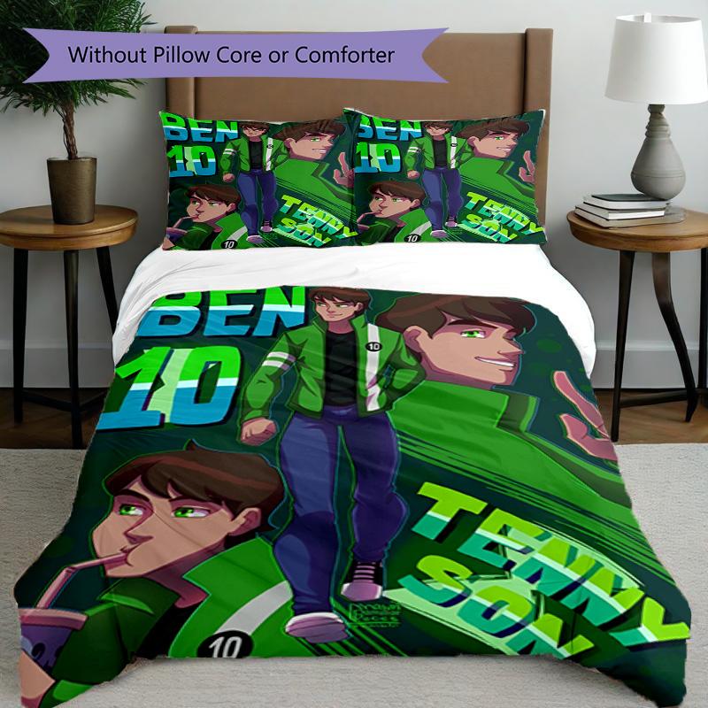 3-teiliges Bettbezug-Set (1 * Bettbezug + 2 * Kissenbezug, ohne Kern), Ben 10 Cartoon-Aufdruck Bettwäsche-Set, Schlafzimmer-Dekoration, Ganzjahres, Geburtstagsgeschenk