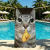 Laser Eyes Funny Cat Towel For Outdoor Camping Beach Towel Super Absorbent Quick-Drying Summer Towel