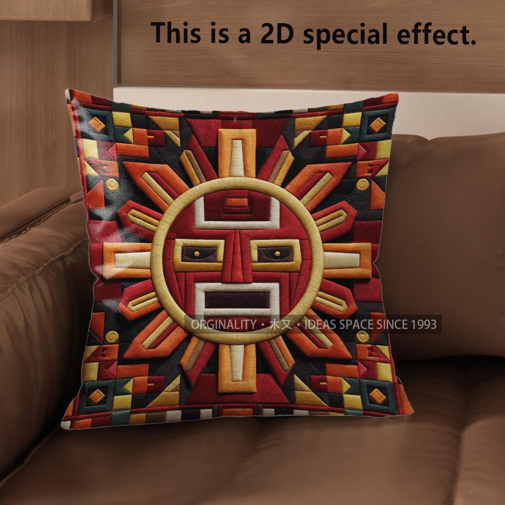 2D Aztec Sun God Print Throw Pillow Covers Pattern Cushion Cover Suitable For Sofa Bedroom Car Pillow Cover