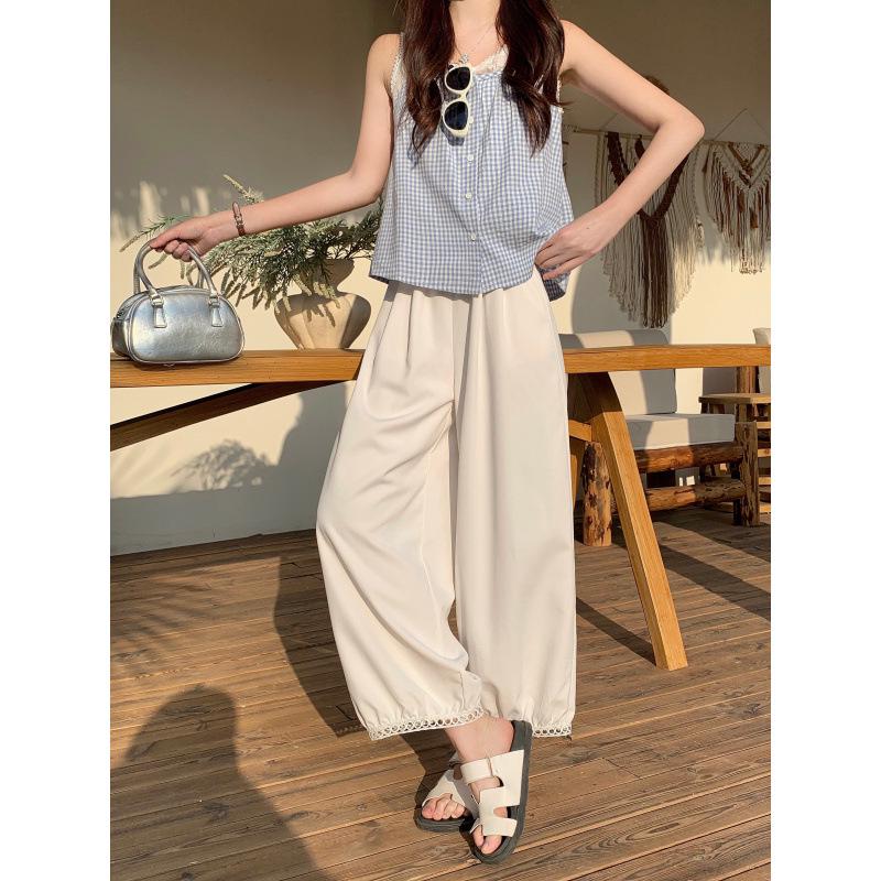 Plus Size Lace Flower Bud Wide-Leg Pants - Summer 2026 Edition L Plus Size абрикосовый
